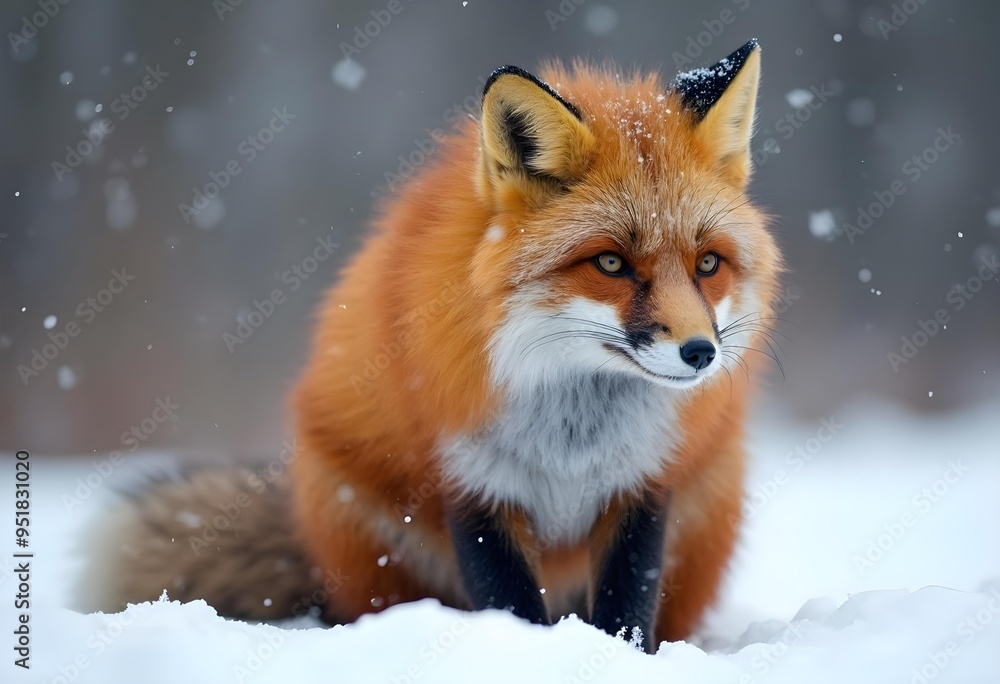 Beautiful Red Fox in Snowy Winter Landscape Beautiful Red Fox in Snowy Winter Landscape