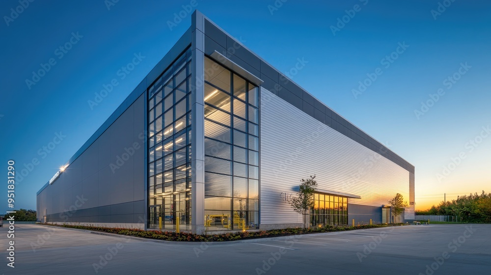 The exterior of a large, state-of-the-art warehouse facility, showcasing its extensive loading areas and modern architectural design. The exterior of a large, state-of-the-art warehouse facility, showcasing its extensive loading areas and modern architectural design.
