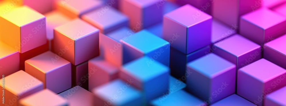 Abstract background with a colorful pastel gradient cube pattern, a minimal geometric design, 3D rendering Abstract background with a colorful pastel gradient cube pattern, a minimal geometric design, 3D rendering