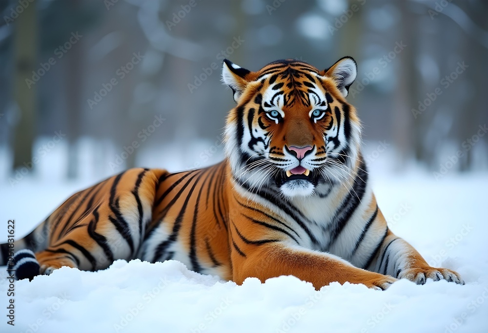 Majestic Tiger Resting in Snowy Wilderness