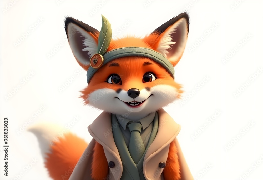 Fototapeta premium Charming Fox Character Dressed in Stylish Attire with a Feathered Headband