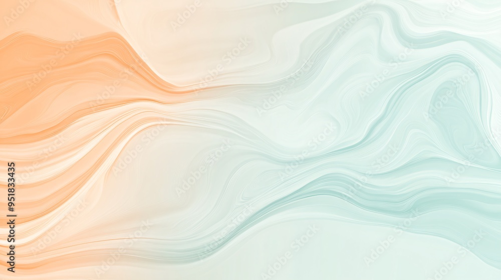 Obraz premium Abstract swirl pattern in soft orange and mint green tones, creating a calm and soothing ambiance.
