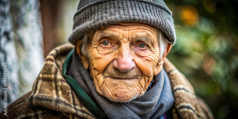 A Close-Up Portrait of an Elderly Man Wearing a Beanie and Scarf, portrait, elderly, winter, face A Close-Up Portrait of an Elderly Man Wearing a Beanie and Scarf, portrait, elderly, winter, face