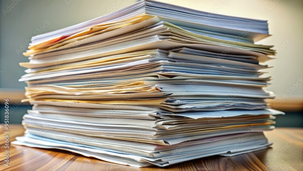 A Stack of Papers on a Wooden Table, Office, Desk, Organization, Workload