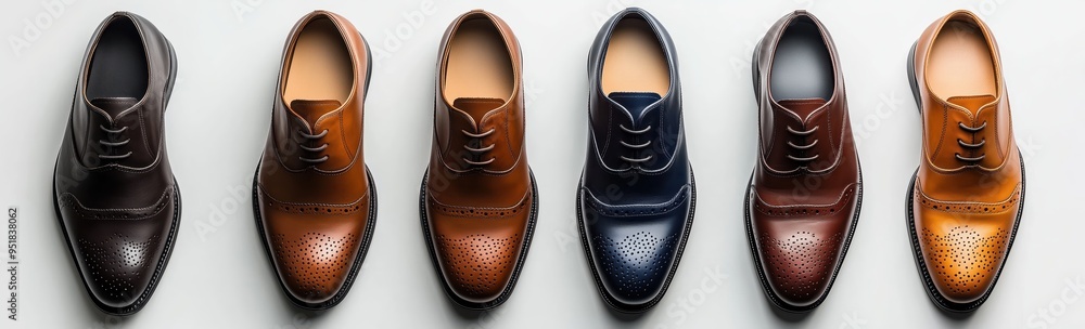Stylish men's shoe collection on a white background, including classic leather dress oxfords Stylish men's shoe collection on a white background, including classic leather dress oxfords