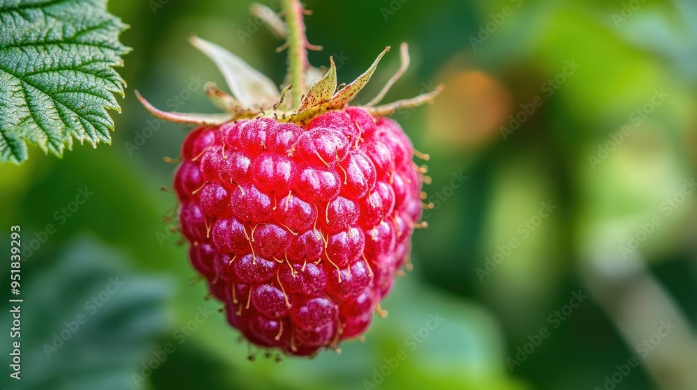A close-up of a single, perfectly ripe raspberry. A close-up of a single, perfectly ripe raspberry.