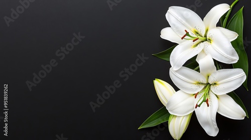 Elegant lily floral display, white lilies with delicate details, arranged in a modern, minimalistic style, ideal for purity and sophistication