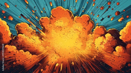 retro comic book explosion with vibrant pop art speech bubbles and dramatic halftone shadows