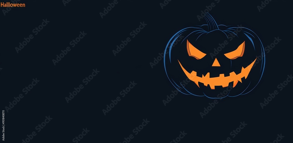 Naklejka premium paper-cut jack-o'-lantern face on a dark blue background with an orange color for Halloween and Halloween party invitation cards, banners, or poster designs.