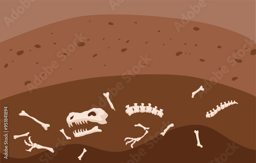 Carbon cycle, soil layer part of the biogeochemical cycle. Science education concept with fossil layer. Soil carbon sequestration illustration
