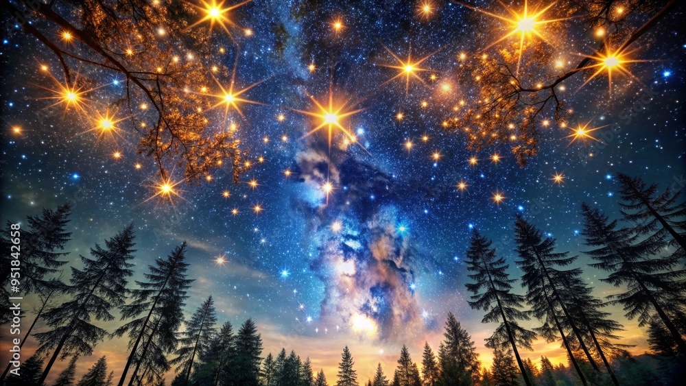 Forest Silhouette with Milky Way and Shining Stars, night sky, galaxy, stars, forest Forest Silhouette with Milky Way and Shining Stars, night sky, galaxy, stars, forest