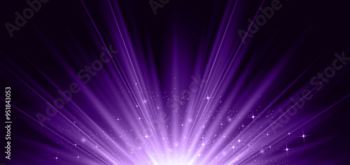 Elegant purple light ray on black background with lighting effect and sparkle. Luxury design style.