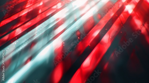 Abstract background with diffused tracks of bright red and white rays against dark blurred surface  photo