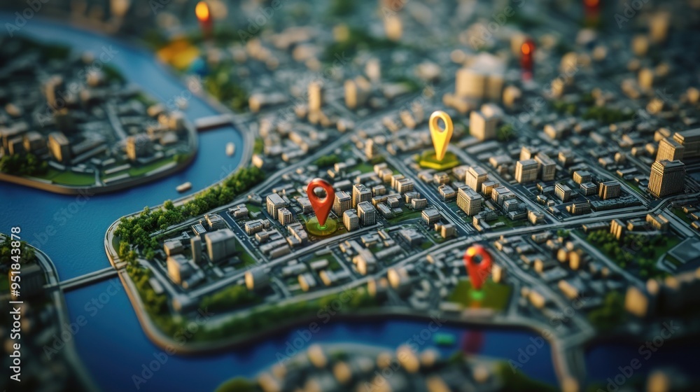 Fototapeta premium City Map with Location Pins