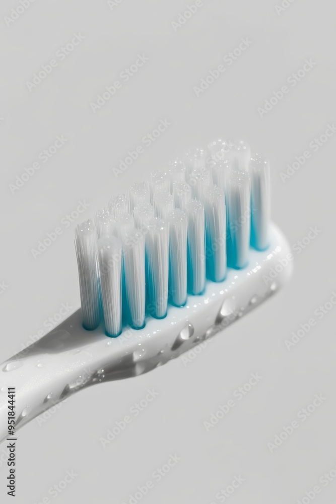 Clean white background minimalist design bright and shiny toothbrush with toothpaste water droplets fresh and clean feel blue and white color palette Clean white background minimalist design bright and shiny toothbrush with toothpaste water droplets fresh and clean feel blue and white color palette