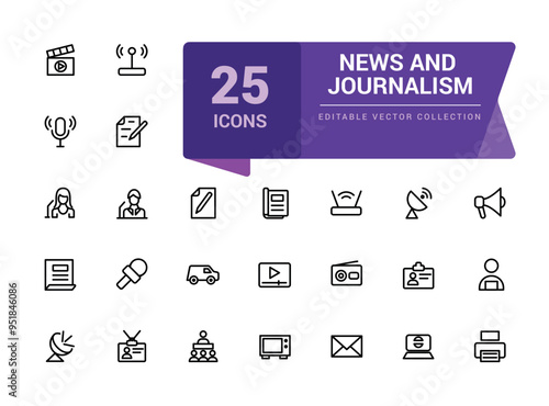 News and journalism icons collection. Related news, press, newspaper, journalism. Pixel perfect, minimalistic web and UI icon. Outline icon collections.