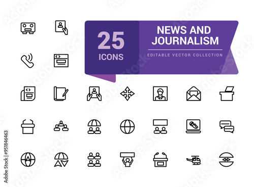 News and journalism icons collection. Related news, press, newspaper, journalism. Pixel perfect, minimalistic web and UI icon. Outline icon collections.