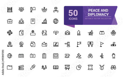 Peace and diplomacy outline icons. Related to international relations. Pixel perfect, minimalistic web and UI icon. Outline icon collections.