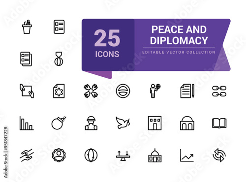 Peace and diplomacy outline icons. Related to international relations. Pixel perfect, minimalistic web and UI icon. Outline icon collections.