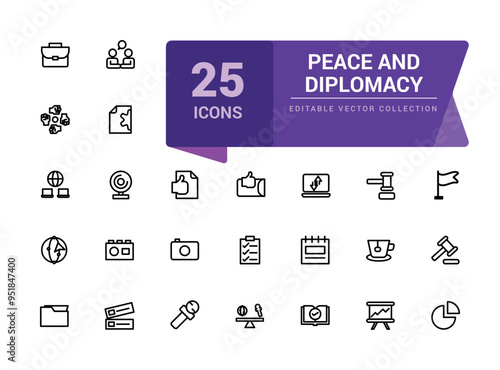 Peace and diplomacy outline icons. Related to international relations. Pixel perfect, minimalistic web and UI icon. Outline icon collections.