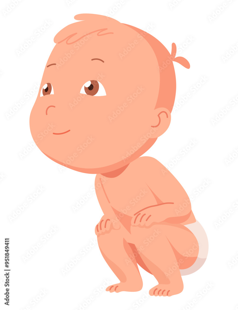 Obraz premium New born baby. Toddler with gentle smile on its face. Cute newborn infant. Vector cartoon illustration isolated on white background