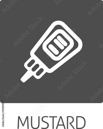 Ketchup or mustard sauce bottle food stylised icon concept. Possibly an icon for the mustard allergen or allergy.