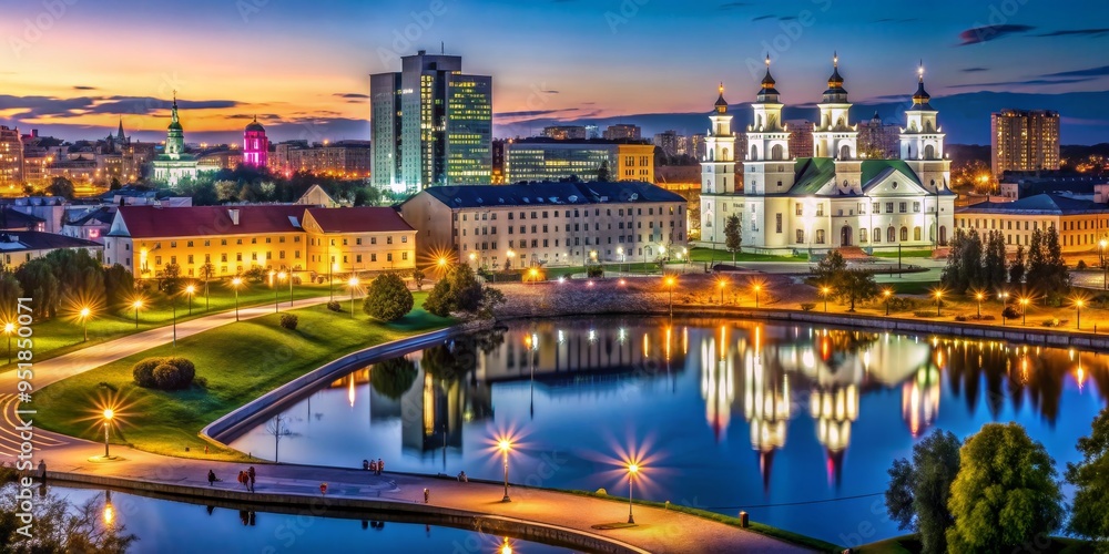 Night Reflections of the Cathedral and Cityscape, Vilnius, Lithuania, Europe, cityscape, reflection, cathedral Night Reflections of the Cathedral and Cityscape, Vilnius, Lithuania, Europe, cityscape, reflection, cathedral