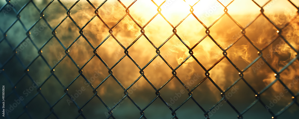 Golden Hour Chain-Link Fence with Fog & Sunset - Photorealistic Warm Color Scheme for Backgrounds, Textures, and Atmospheric Effects Golden Hour Chain-Link Fence with Fog & Sunset - Photorealistic Warm Color Scheme for Backgrounds, Textures, and Atmospheric Effects