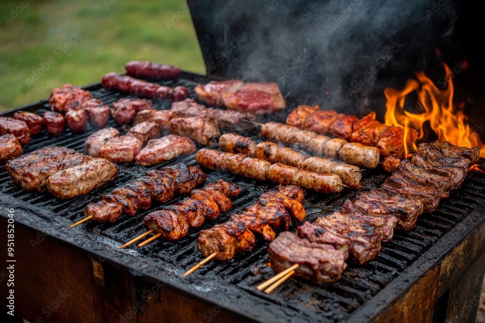 Assortment of Meat on a Charcoal Grill Assortment of Meat on a Charcoal Grill