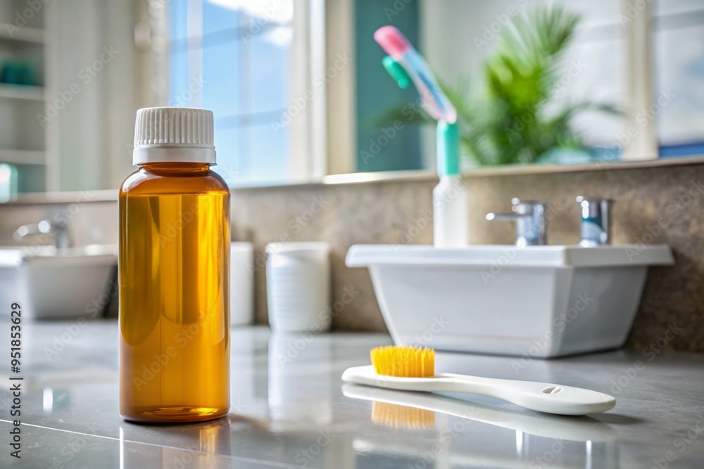A prescription bottle sitting on a bathroom counter next to a toothbrush A prescription bottle sitting on a bathroom counter next to a toothbrush