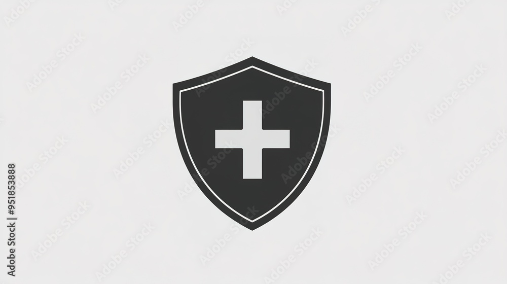 Icon Representing Basic Legal Health Support with a Minimalistic Shield and Cross. Featuring Simple, Sturdy Design with Soft Lines and a Light Color Palette to Symbolize Essential Protection and Fund Icon Representing Basic Legal Health Support with a Minimalistic Shield and Cross. Featuring Simple, Sturdy Design with Soft Lines and a Light Color Palette to Symbolize Essential Protection and Fund