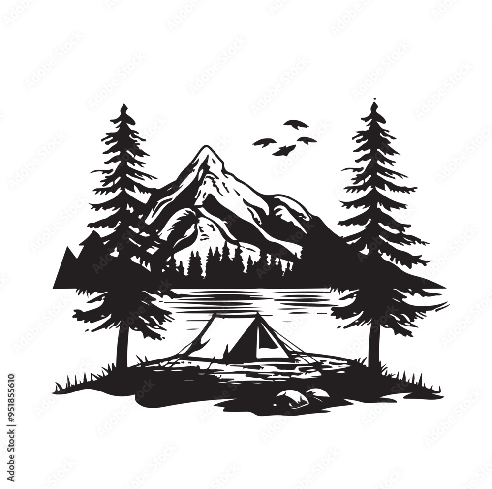 Forest Camp Vector Art, Icons, and Graphics isolated on white background. Forest Camp Vector Art, Icons, and Graphics isolated on white background.