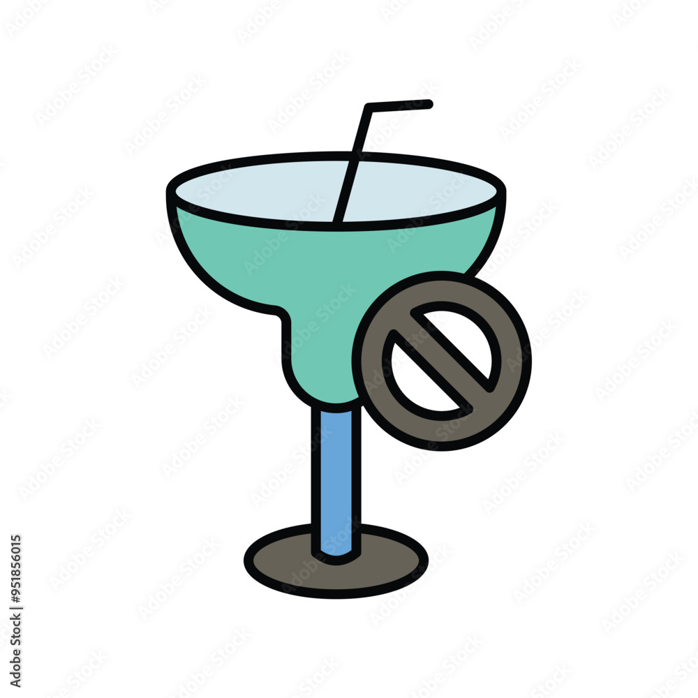 alcohol prohibition color line icon with white background vector stock illustration
