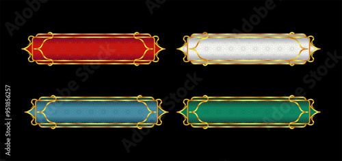 luxury golden arabic islamic text box title frame border set with ornamental illustration	