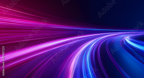 High-Speed Road Light Trails in Purple and Blue Colors 