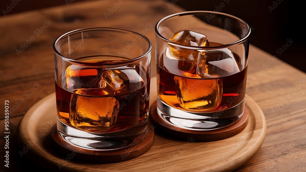 Glasses of whisky with ice - studio shot Glasses of whisky with ice - studio shot
