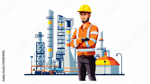 Workers wearing protective clothing work in Industrial illustration vector worker manufacturing industrial job manufacturing workplace factory industry isolated white background