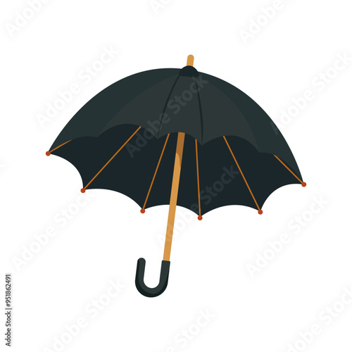 Black umbrella in vector style, rain protection, vector illustration isolated on white background