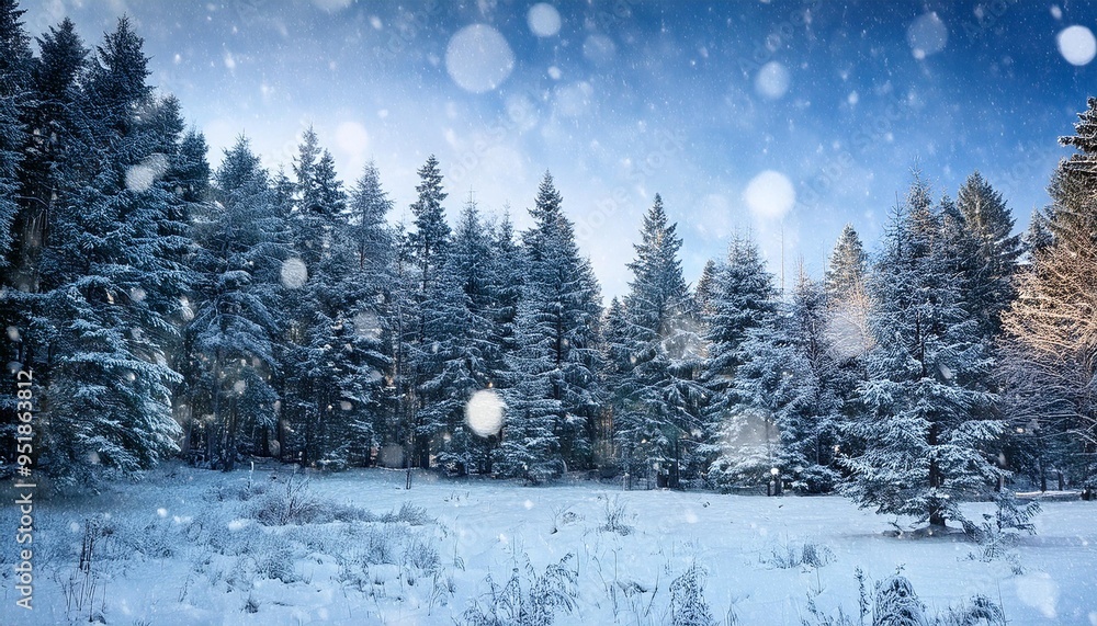 Fototapeta premium Snowflakes falling in forest