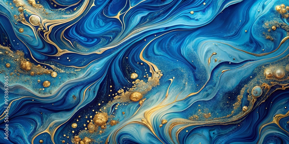 Blue marble and gold luxurious abstract background, indigo ocean blue marbling with swirls of gold powder Blue marble and gold luxurious abstract background, indigo ocean blue marbling with swirls of gold powder