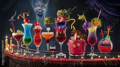 Wide assortment of freakish cocktails on a white background