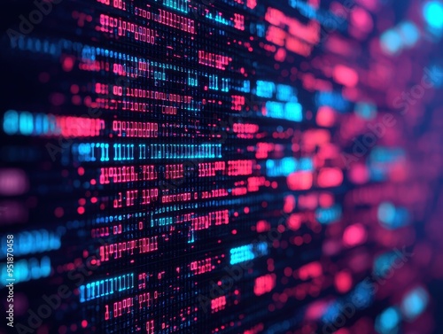 Wallpaper Mural Abstract data flow representation with vibrant blue and red hues, symbolizing digital technology and information transmission. Torontodigital.ca