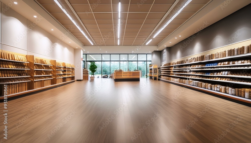 Empty retail store interior ready for restocking Empty retail store interior ready for restocking