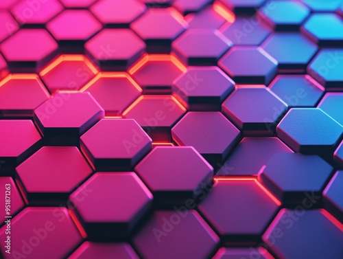 Colorful hexagonal pattern with glowing edges, creating a vibrant and modern abstract background.