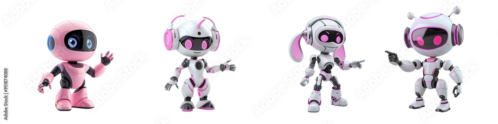 3D AI chatbot, female pink and white - Artificial Intelligence digital concept, cutout 3D AI chatbot, female pink and white - Artificial Intelligence digital concept, cutout
