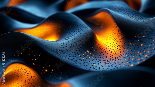 Abstract wave patterns with glowing orange highlights in dark textures