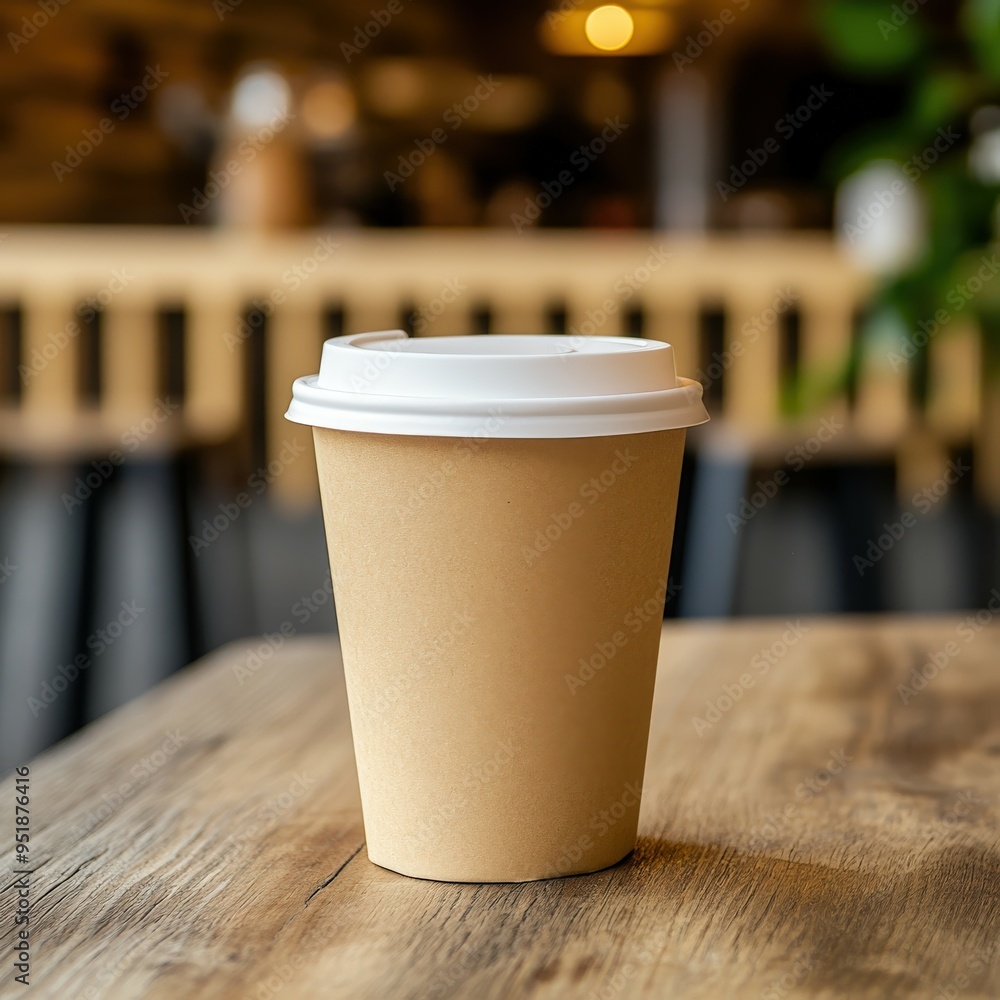 A steaming cup rests on a wooden table in a cozy café setting A steaming cup rests on a wooden table in a cozy café setting