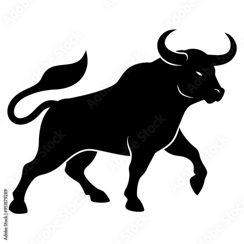 Bull silhouette attack vector bull on white background