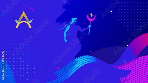 Mystical water bearer Aquarius zodiac sign floating gracefully on cosmic abstract background