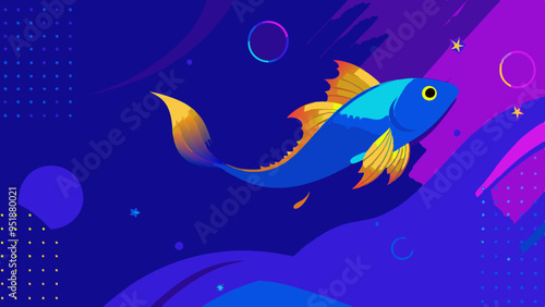 Graceful fish Pisces zodiac sign swimming harmoniously in ethereal waters on dreamy background